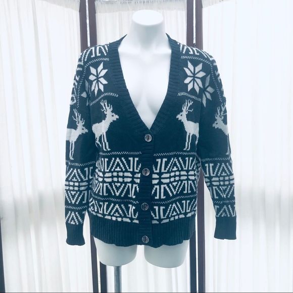 Reindeer Festive Folk Legend Cardigan Sweater - Picture 1 of 16